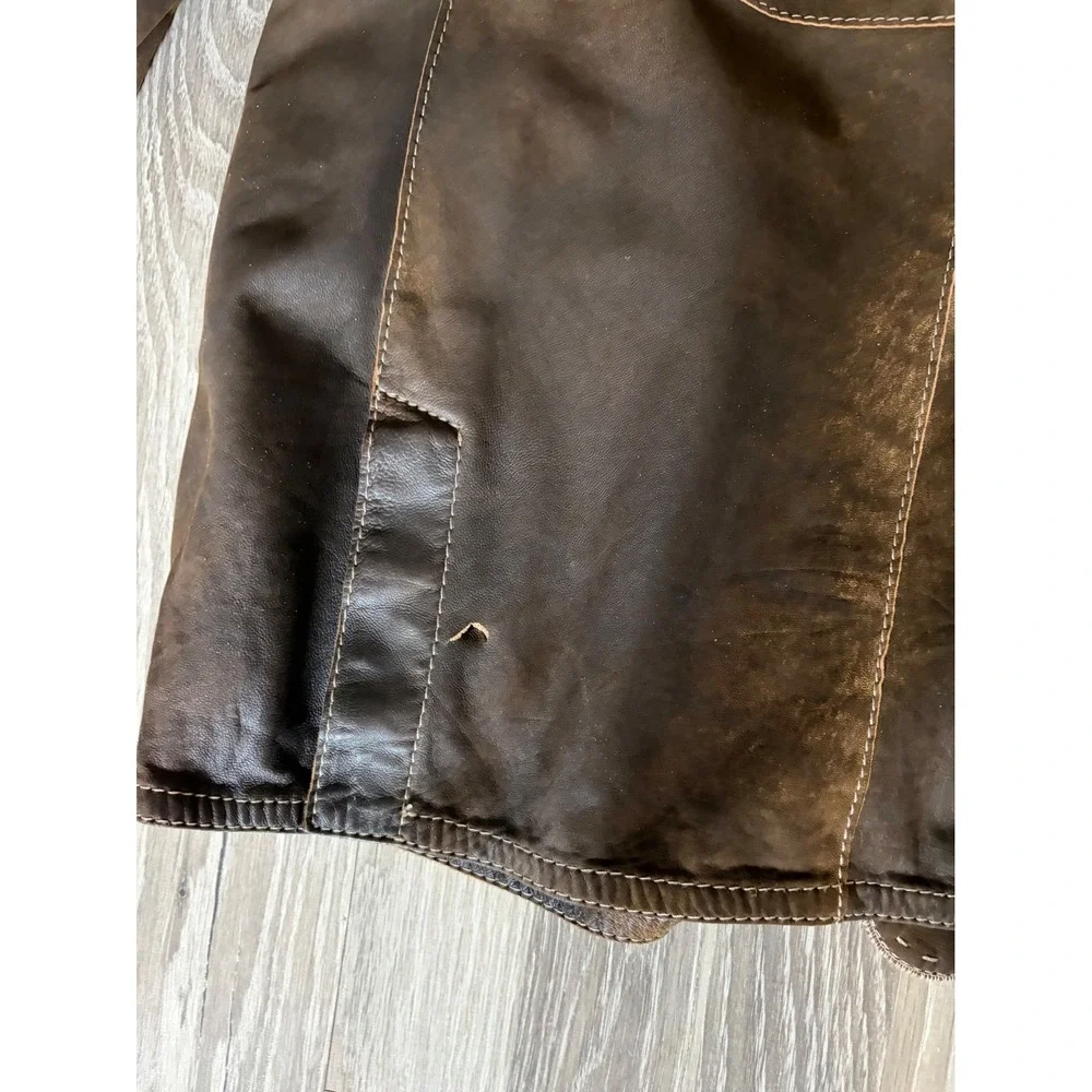 Vintage Gimo's‎ Leather Jacket Lightweight US L 44 Brown Distressed Italy READ